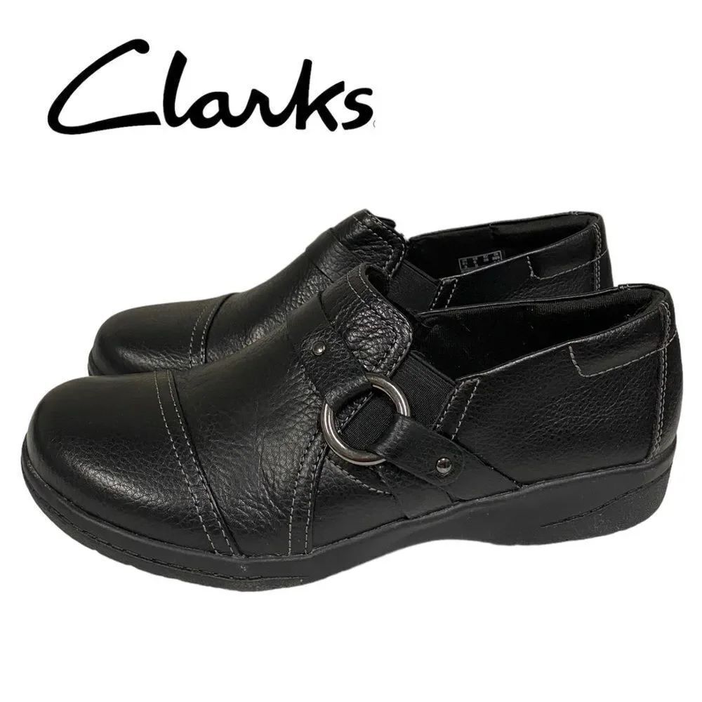 CLARKS Cheyn Fame Black Leather Women's Shoes Loafers NEW 6